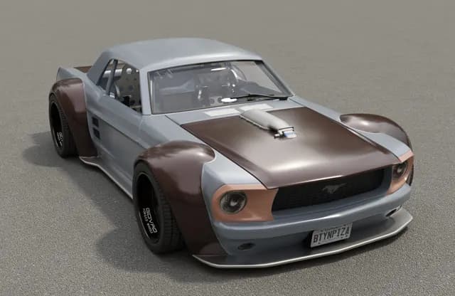 The finished 3D model of a widebody Mustang, built by hand from the owner's photos